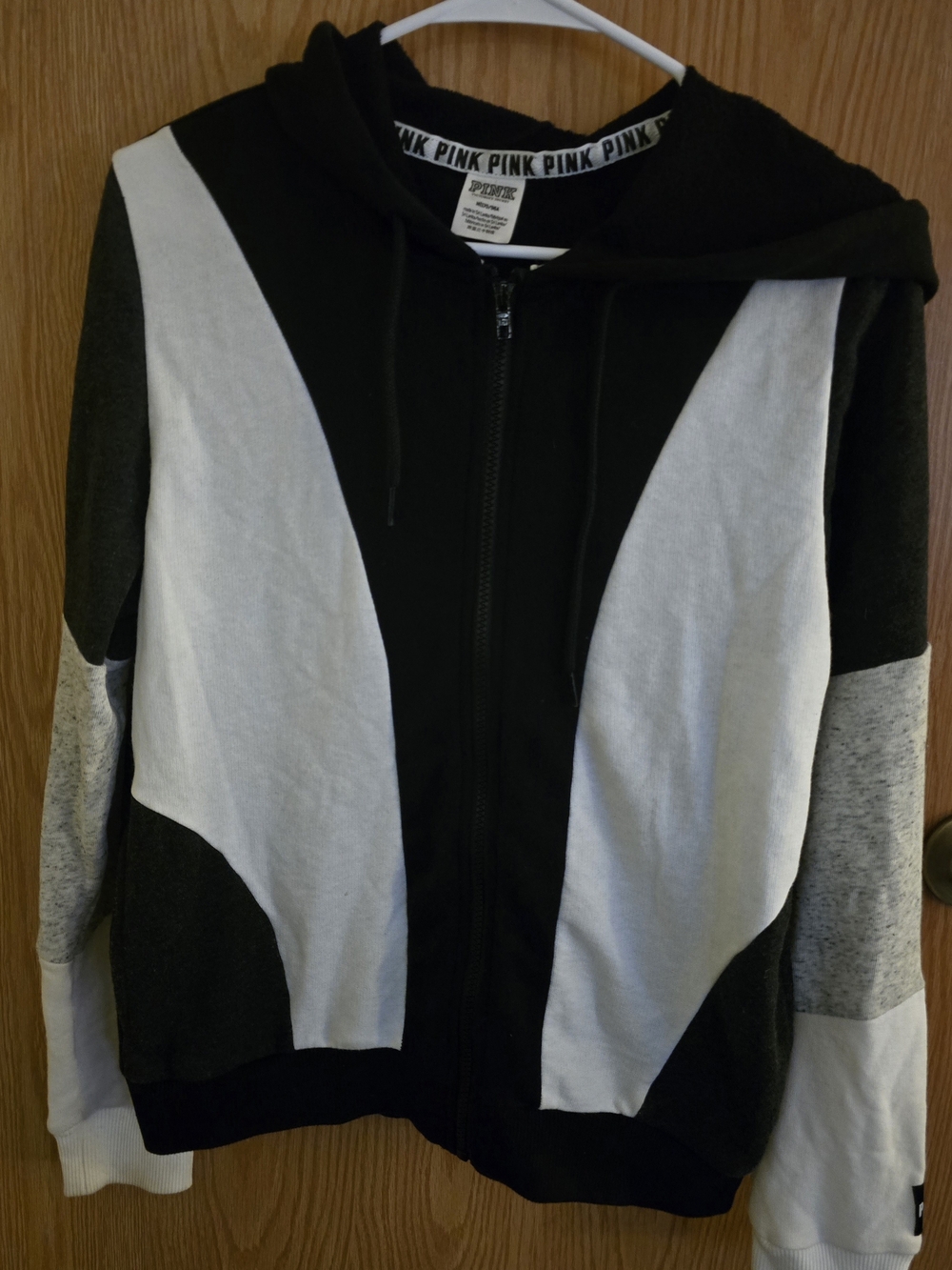 PINK Victoria's Secret Colorblock Zip-Up Hoodie Jacket - Black, Gray & White - M